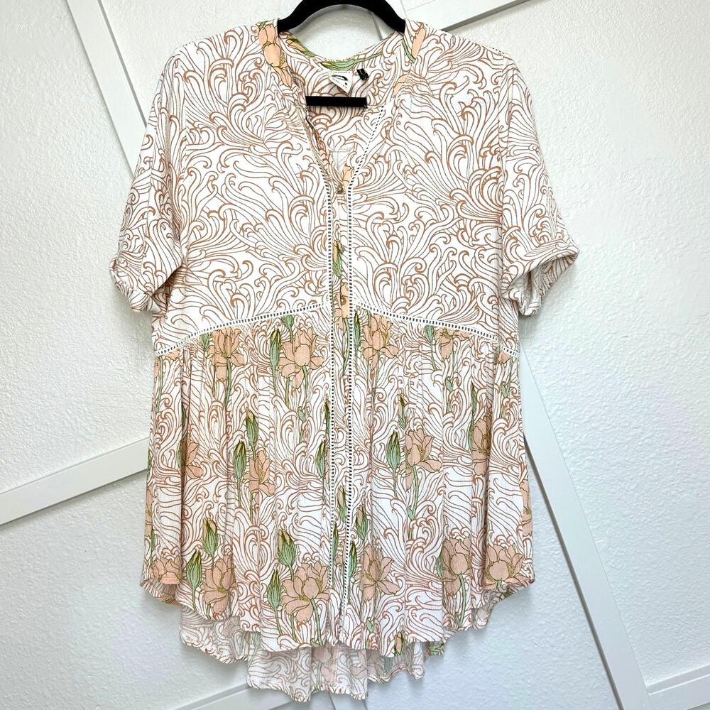 Anthro Akemi + Kin Veria Peplum Tunic Hidden Button Up Empire Waist Top Sz: M